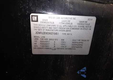 2010 Chevrolet Equinox Ls из США, поврежденный, VIN 2CNFLCEW2A6219451